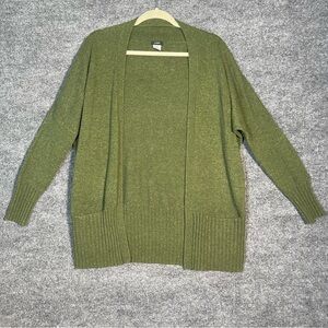 JCrew Womens XS Green Cashmere Wool Oversized Open Front Pockets Ribbed Cardigan